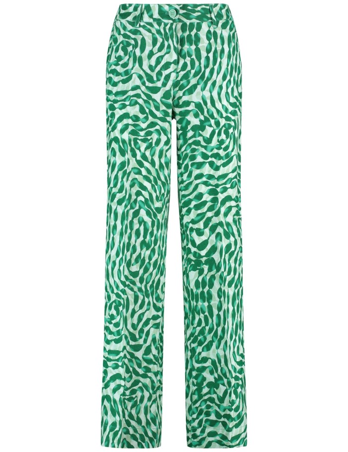 Gerry Weber Patterned linen trousers with pressed pleats Bukser Grønn | VNRB2134