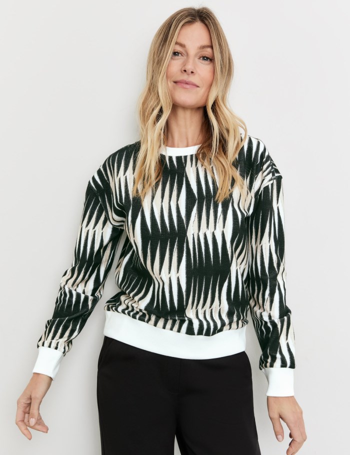 Gerry Weber Patterned long sleeve cotton top T-skjorte Svarte | OHDK6273