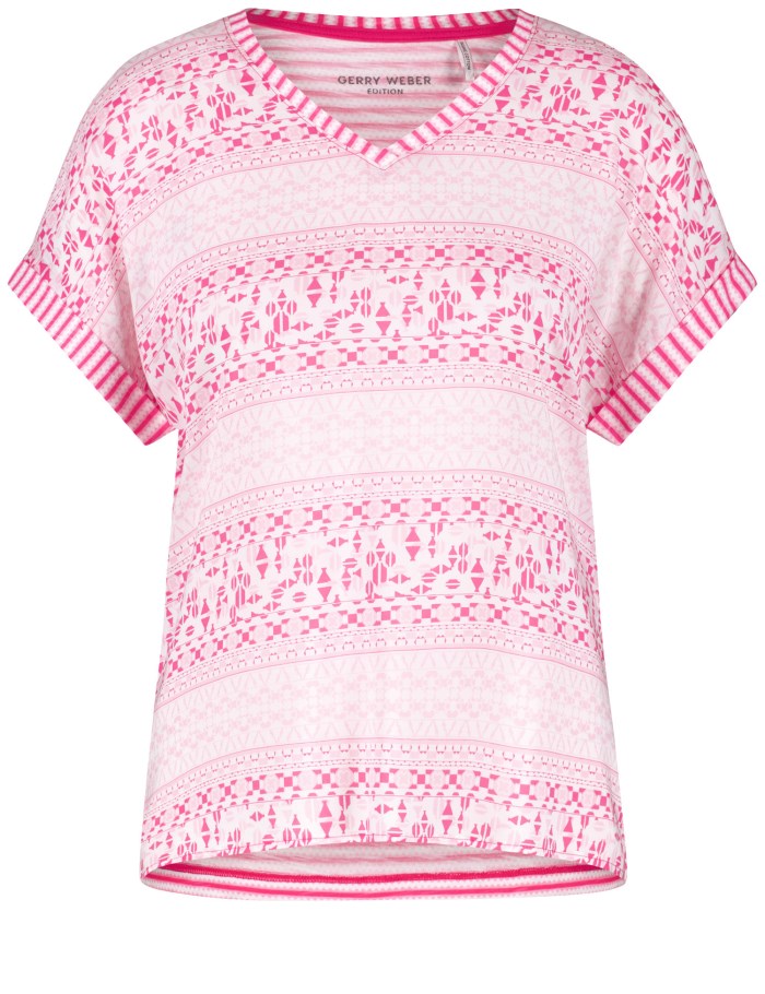 Gerry Weber Patterned short sleeve top with fabric panelling T-skjorte Rosa | CPSW5401