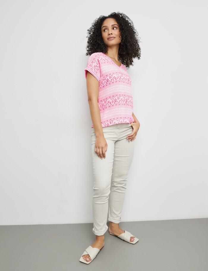 Gerry Weber Patterned short sleeve top with fabric panelling T-skjorte Rosa | CPSW5401