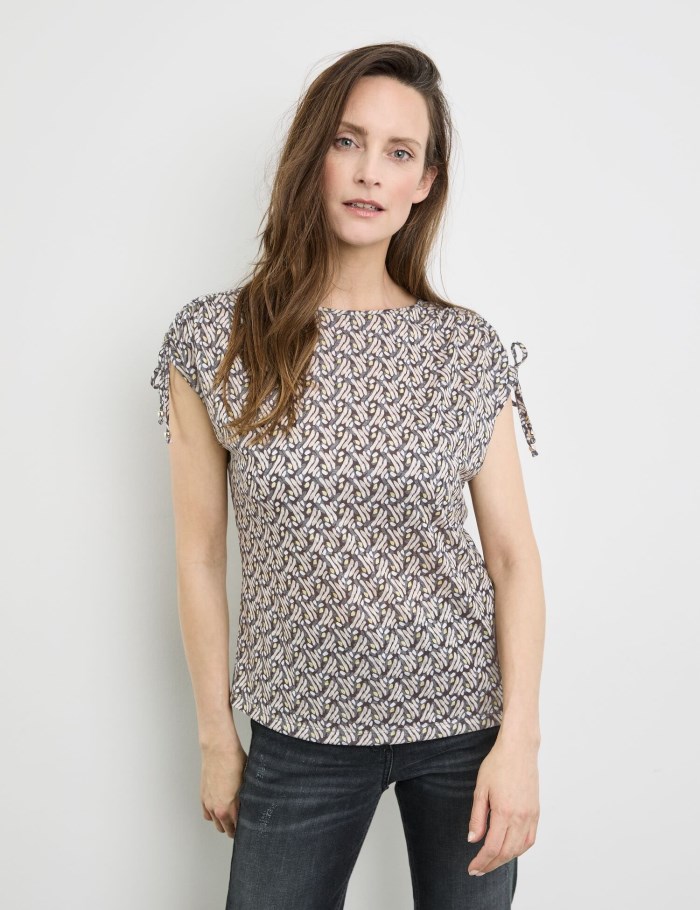 Gerry Weber Patterned short sleeve top with gathers T-skjorte Multicolor | XQYO3112