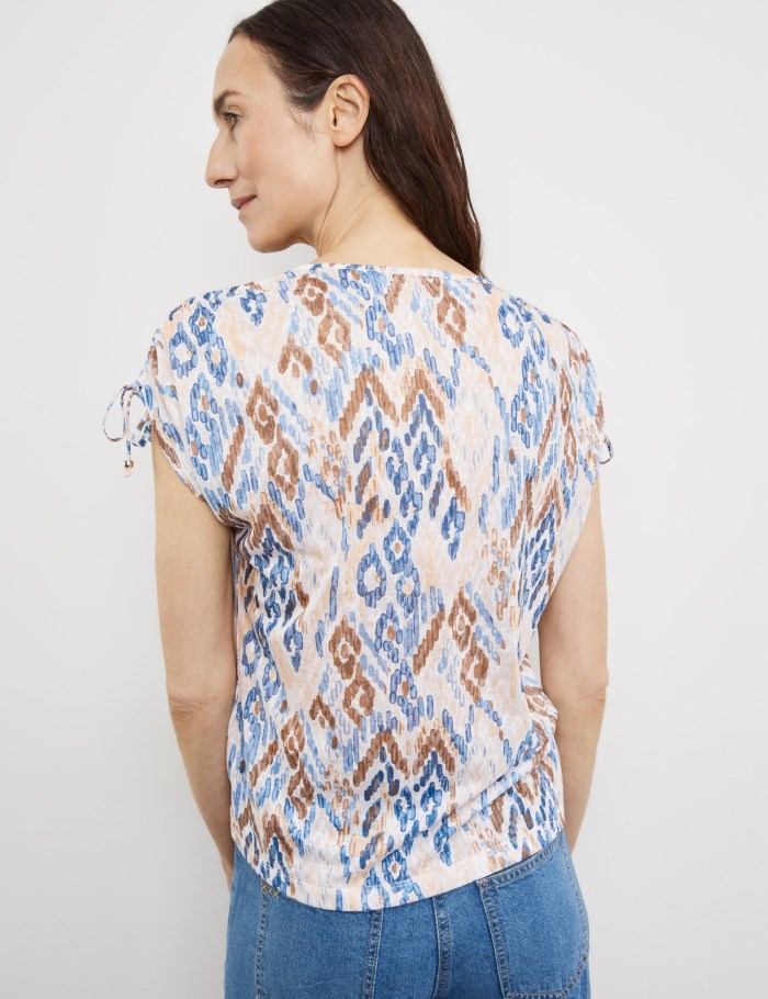 Gerry Weber Patterned short sleeve top with gathers T-skjorte Multicolor | QETZ8597