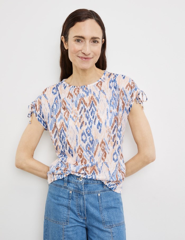 Gerry Weber Patterned short sleeve top with gathers T-skjorte Multicolor | QETZ8597