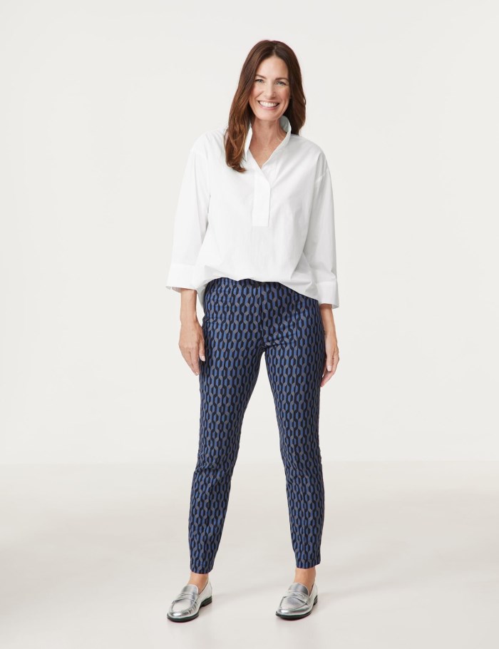 Gerry Weber Patterned stretch trousers Bukser Blå | QFKU8123