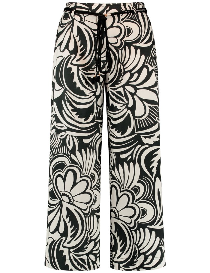 Gerry Weber Patterned trousers with a cord tie Bukser Svarte | WDEE9372