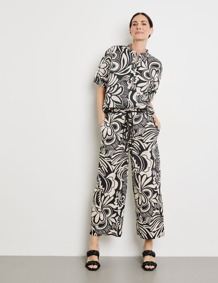 Gerry Weber Patterned trousers with a cord tie Bukser Svarte | WDEE9372