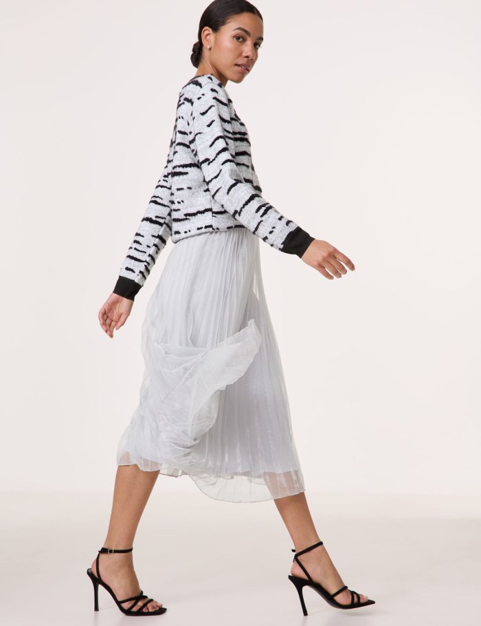 TAIFU Pleated skirt with a glitter effect Skjørt Sølv | BMDO1281