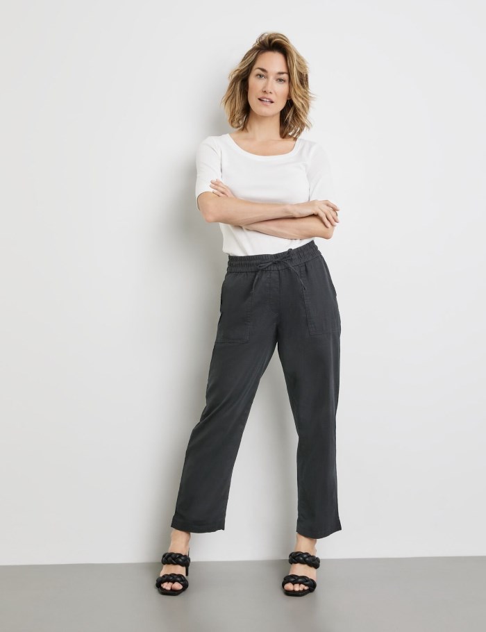 Gerry Weber Pull-on trousers made of cotton/linen, Easy Fit Bukser Svarte | GDDP5444