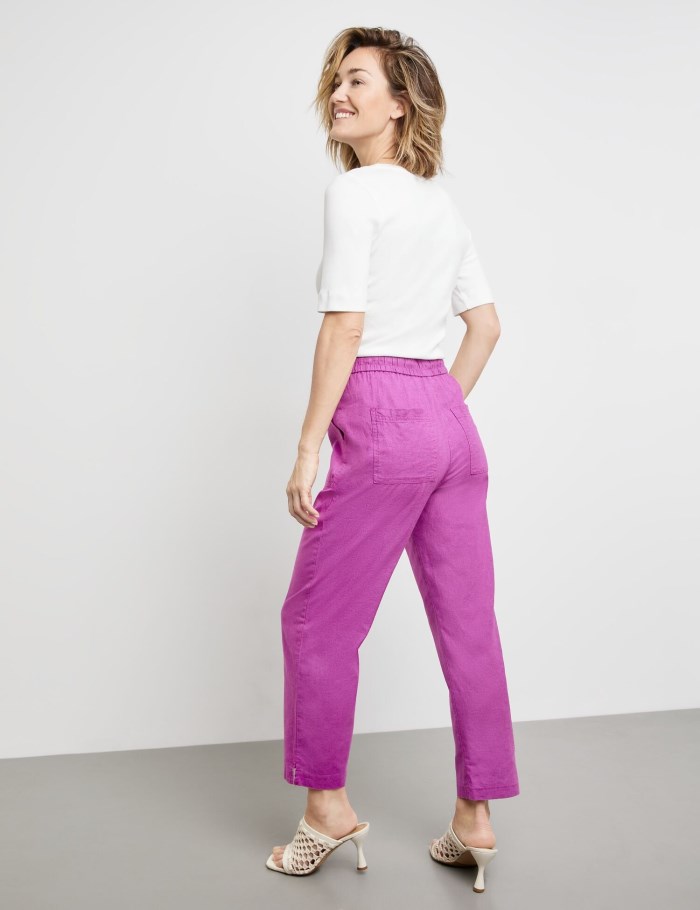 Gerry Weber Pull-on trousers made of cotton/linen, Easy Fit Bukser Rosa | RYPF7560