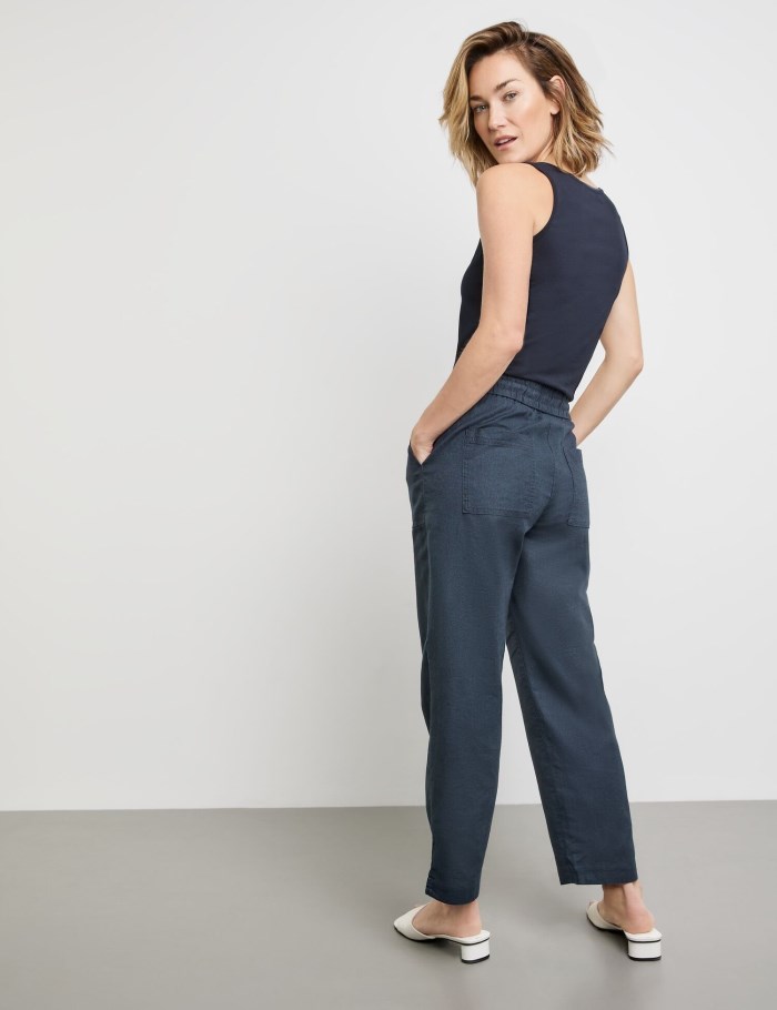 Gerry Weber Pull-on trousers made of cotton/linen, Easy Fit Bukser Blå | LQWI0846