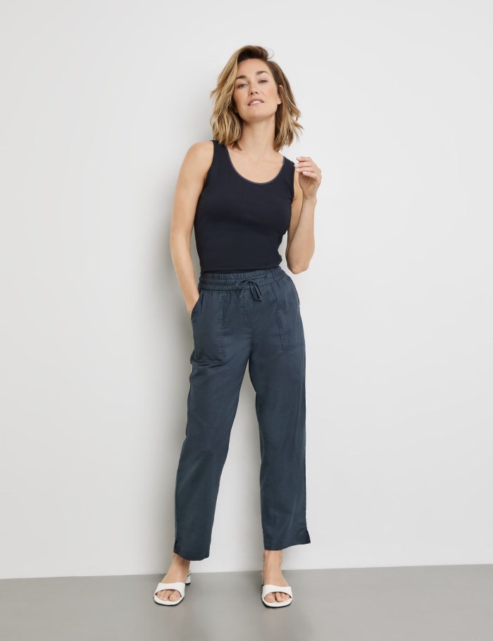 Gerry Weber Pull-on trousers made of cotton/linen, Easy Fit Bukser Blå | LQWI0846