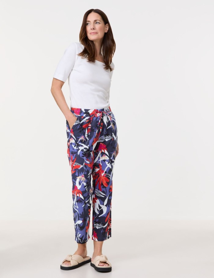 Gerry Weber Pull-on trousers with linen, Easy Fit Bukser Multicolor | HDBW2668