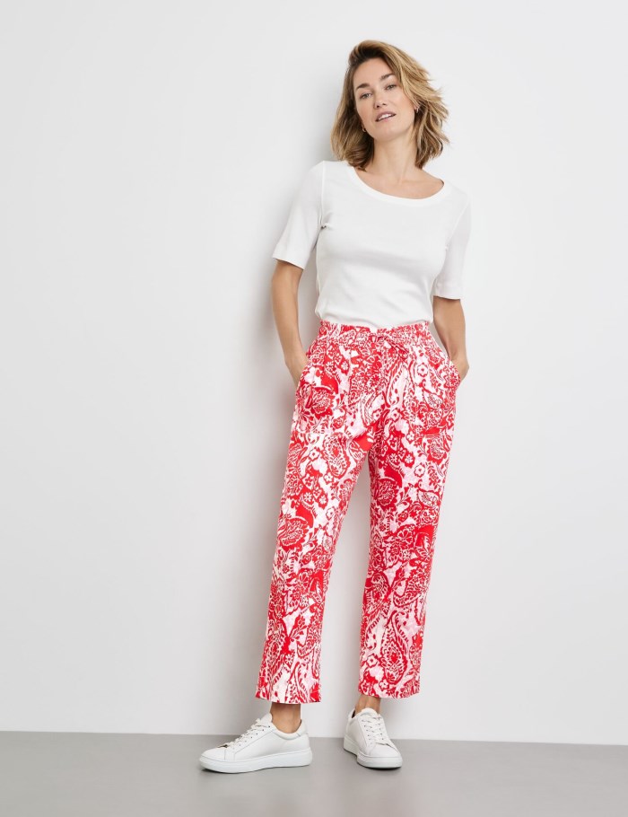 Gerry Weber Pull-on trousers with linen, Easy Fit Bukser Multicolor | XTKL5893