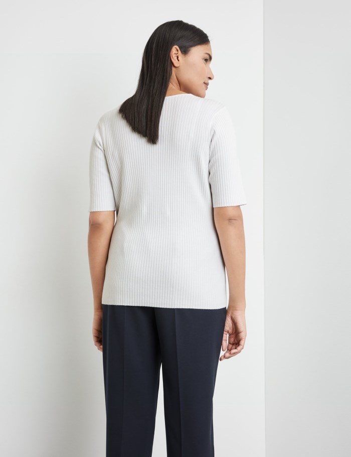 SAMOON Rib knit jumper with mid-length sleeves Strikkevarer Hvite | XGGR0554