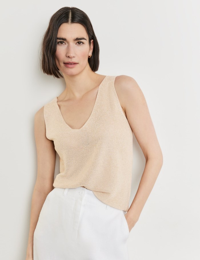 Gerry Weber Rib knit top T-skjorte Beige | WDRM5533