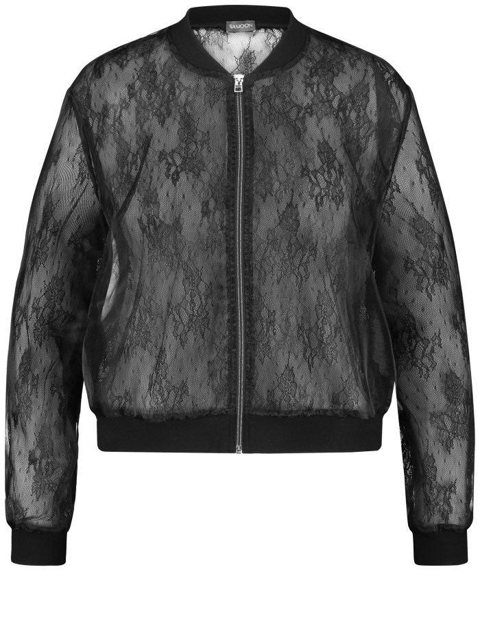 SAMOON Sheer lace bomber jacket Blazere Svarte | BRIE5129