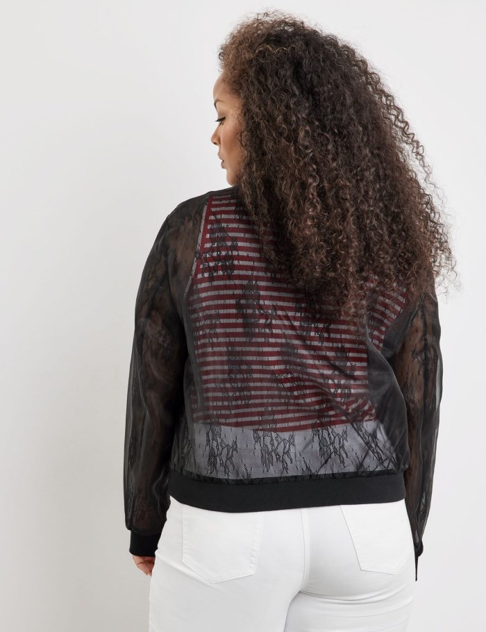 SAMOON Sheer lace bomber jacket Blazere Svarte | BRIE5129