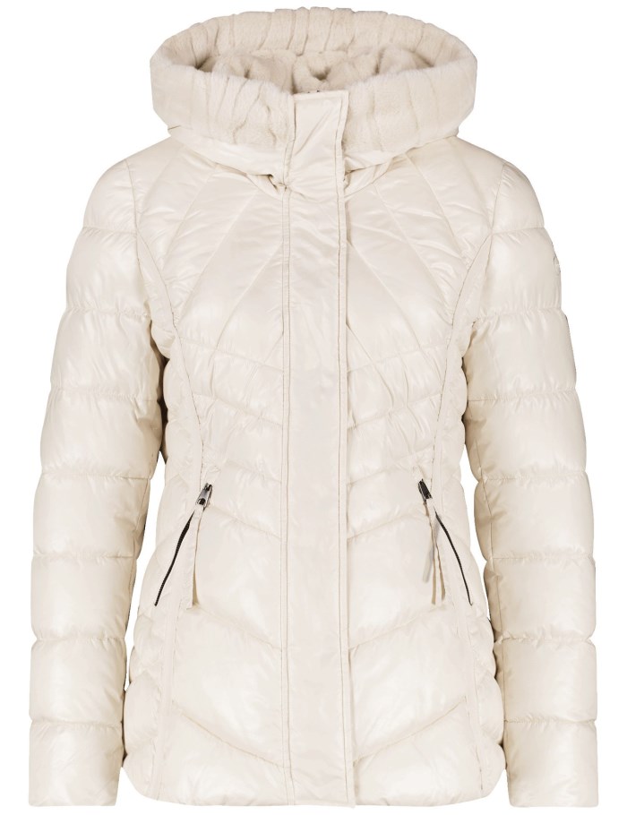 TAIFU Shiny quilted jacket with faux fur Jakker Beige | HRHN1354