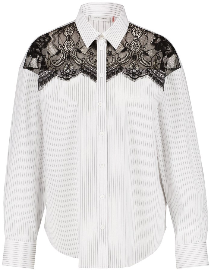 Gerry Weber Shirt blouse with a semi-sheer lace trim Bluse Hvite | ZWXC9470