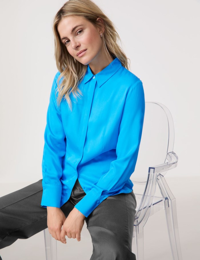 TAIFU Shirt blouse with a subtle shimmer Bluse Blå | AFOH2203