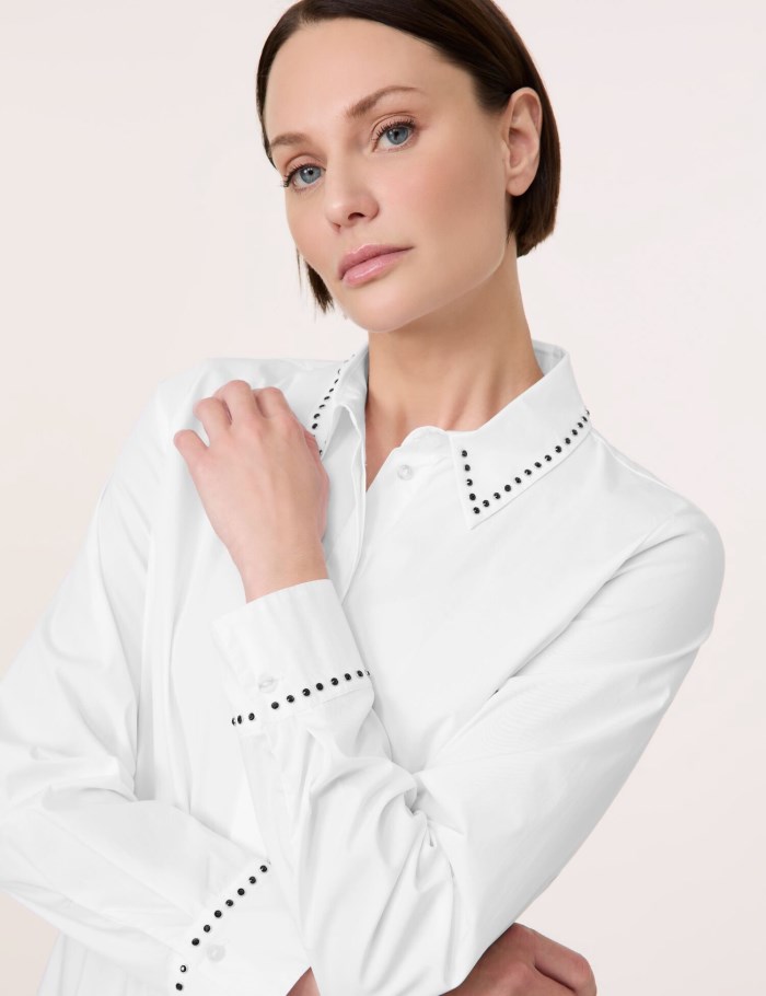 TAIFU Shirt blouse with stud embellishment Bluse Hvite | UZIT9389