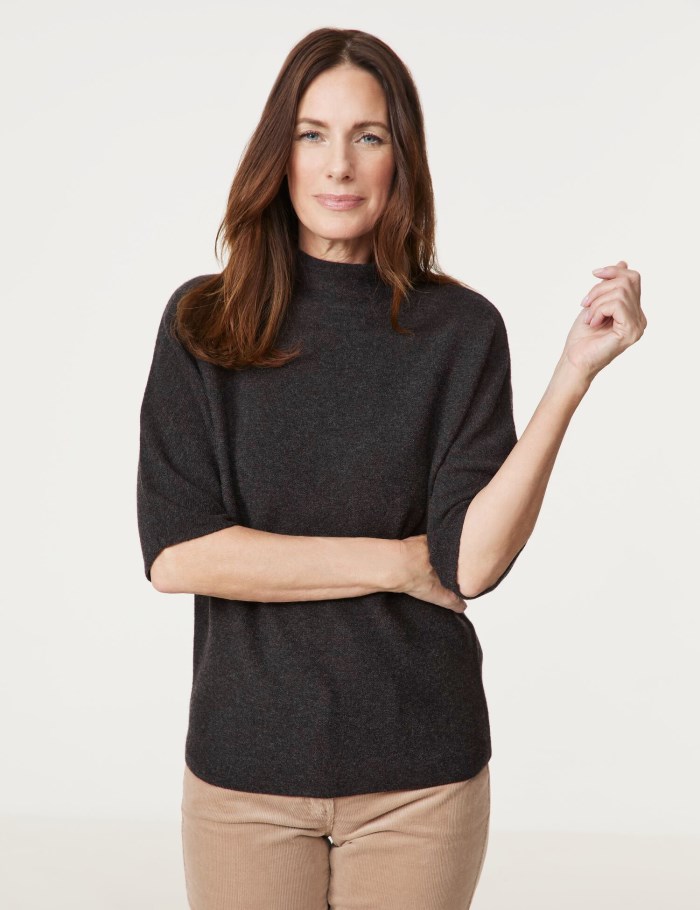 Gerry Weber Short sleeve jumper with cashmere Strikkevarer Grå | BJWN1811