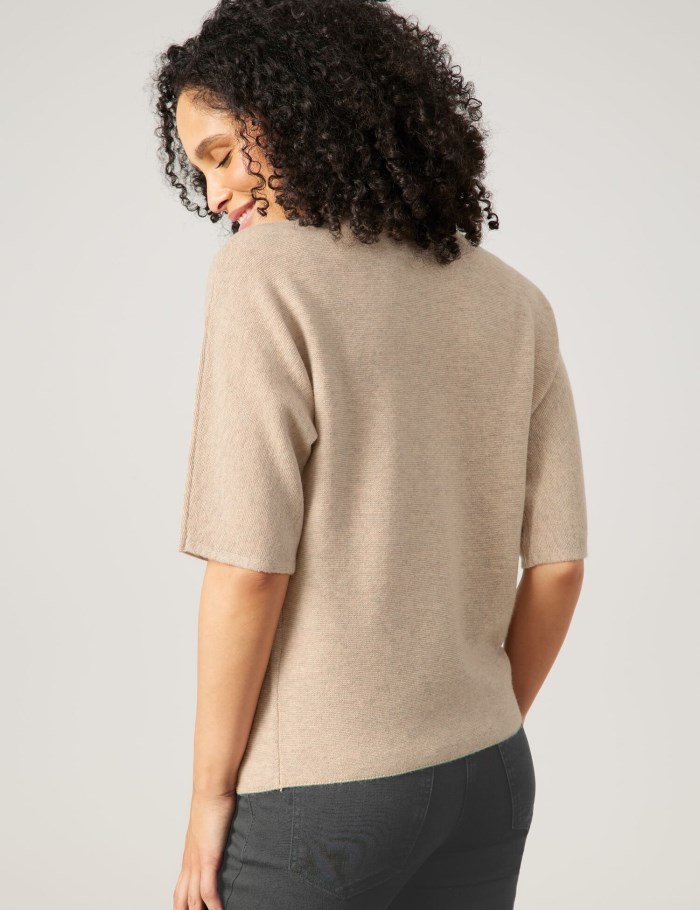 Gerry Weber Short sleeve jumper with cashmere Strikkevarer Beige | UXAA7682