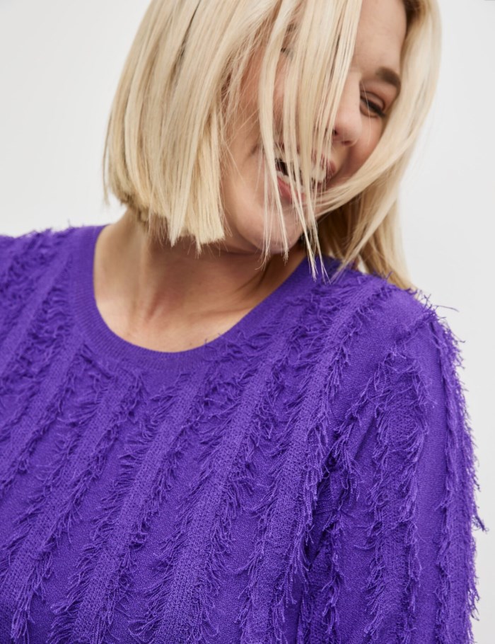 SAMOON Short sleeve jumper with fringed details Strikkevarer Lilla | TXCO1176