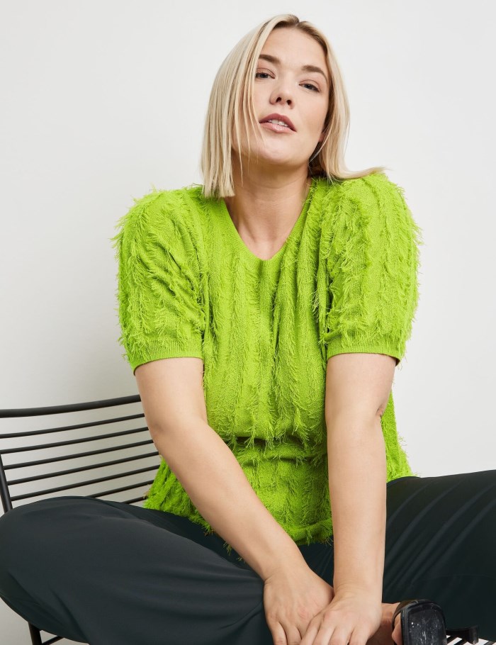 SAMOON Short sleeve jumper with fringed details Strikkevarer Grønn | XPJG2100