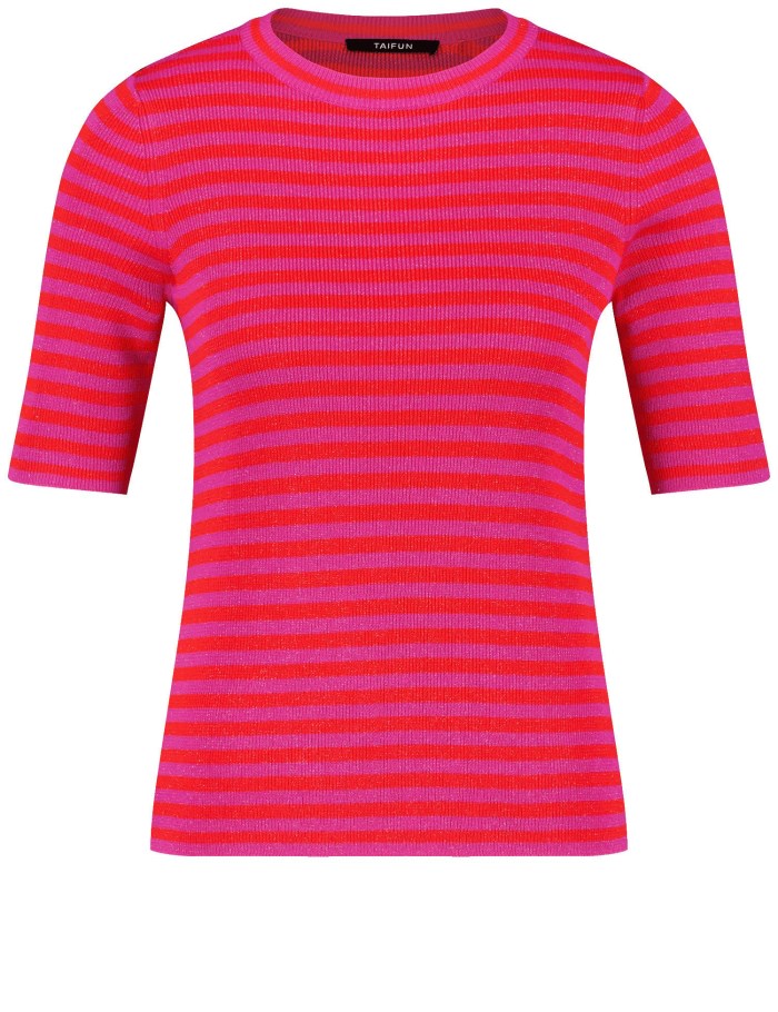 TAIFU Short sleeve jumper with stripes Strikkevarer Rød | RWMS8502