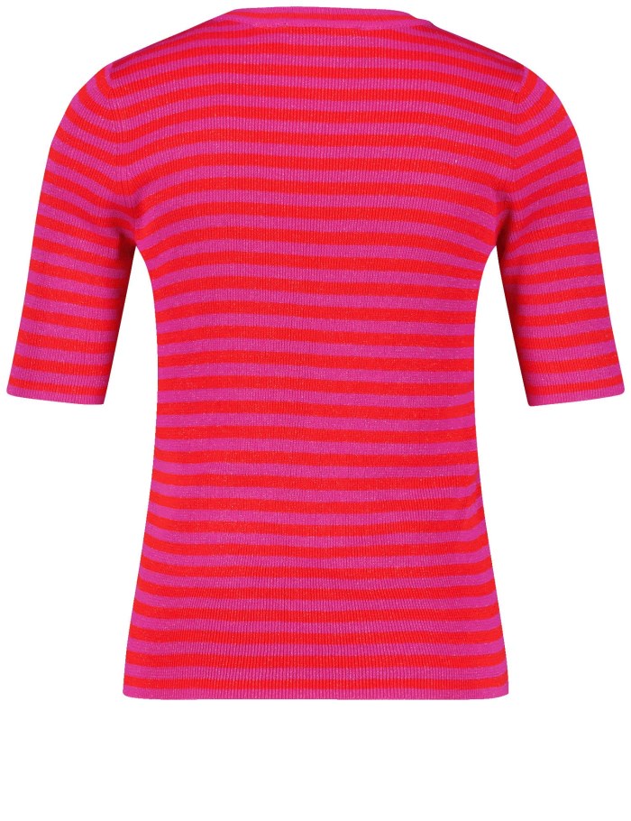 TAIFU Short sleeve jumper with stripes Strikkevarer Rød | RWMS8502