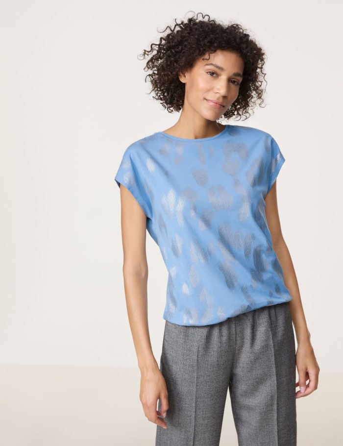 Gerry Weber Short sleeve top with a shimmering print T-skjorte Blå | KRNO6663