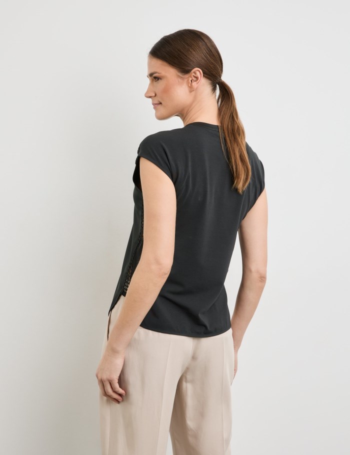 Gerry Weber Short sleeve top with crochet details T-skjorte Svarte | PHTF9188