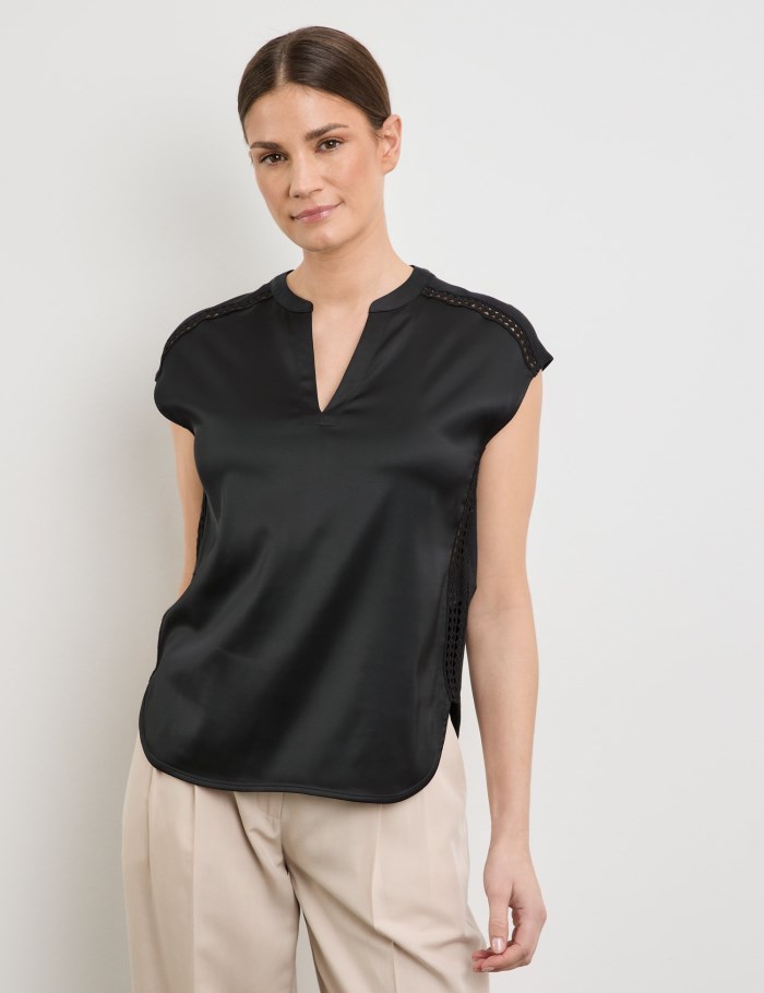 Gerry Weber Short sleeve top with crochet details T-skjorte Svarte | PHTF9188