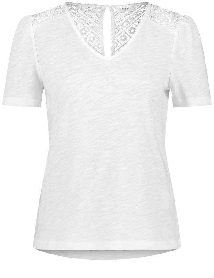 Gerry Weber Short sleeve top with delicate lace T-skjorte Hvite | ZPVE7218