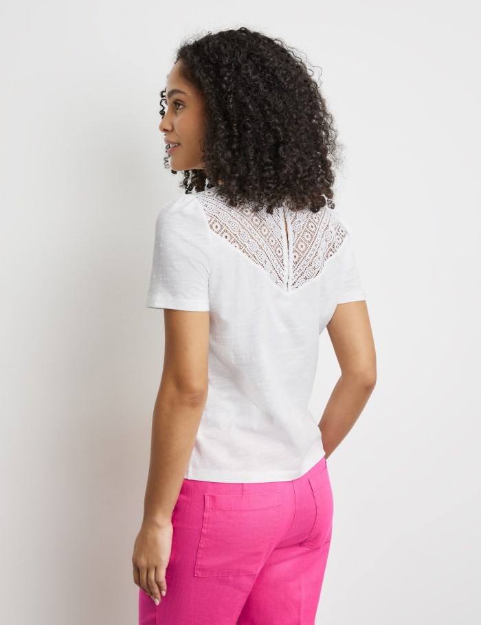 Gerry Weber Short sleeve top with delicate lace T-skjorte Hvite | ZPVE7218