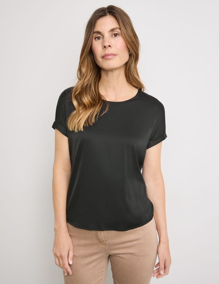 Gerry Weber Short sleeve top with fabric panelling T-skjorte Svarte | AZHF6004