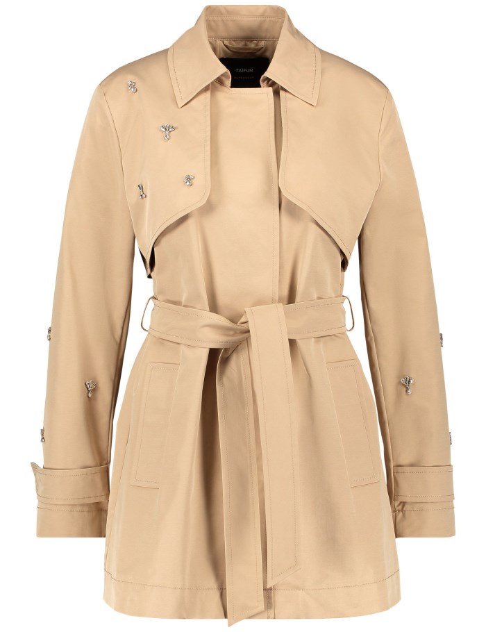 TAIFU Short trench coat with rhinestone details Jakker Beige | UXOF2142