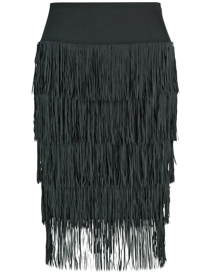 SAMOON Slim-fitting skirt with fringing Skjørt Svarte | REHO0147