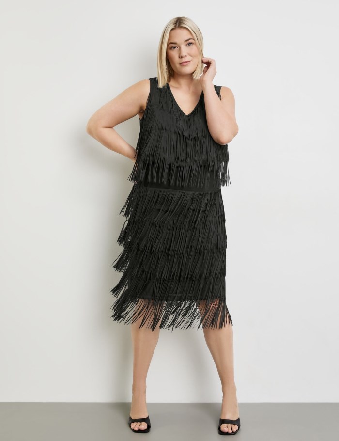 SAMOON Slim-fitting skirt with fringing Skjørt Svarte | REHO0147