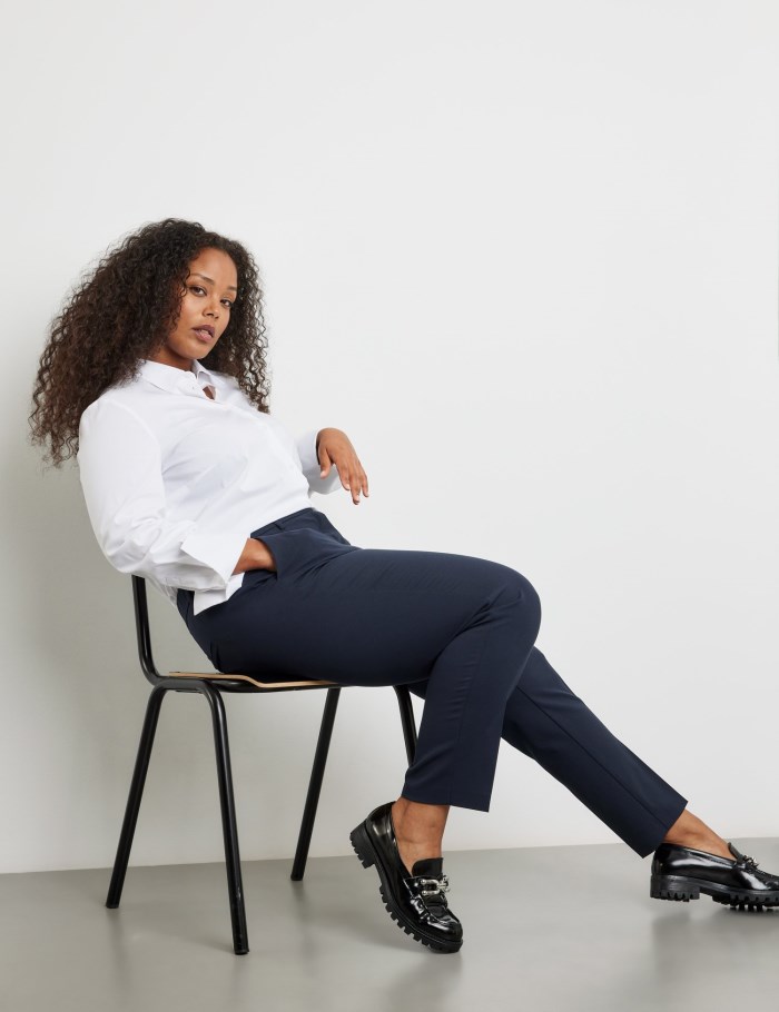 SAMOON Smart 7/8-length trousers with pressed pleats, Greta Bukser Blå | CNXT4752