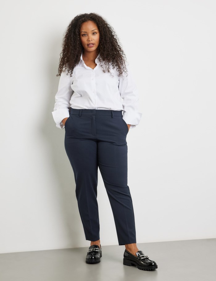 SAMOON Smart 7/8-length trousers with pressed pleats, Greta Bukser Blå | CNXT4752