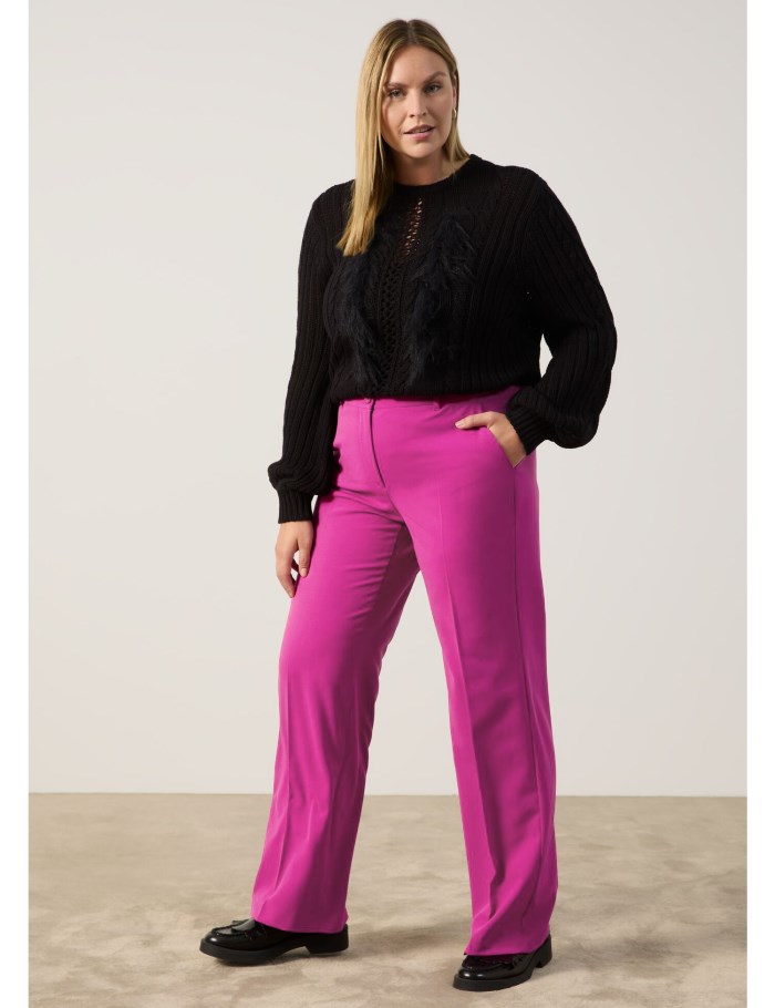 SAMOON Smart pressed pleat trousers with a wide leg, Carlotta Bukser Rosa | IEQR3125