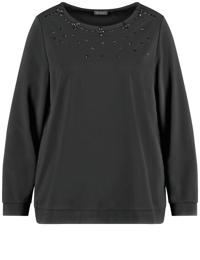 SAMOON Soft sweatshirt with gemstones T-skjorte Svarte | XDBS1038