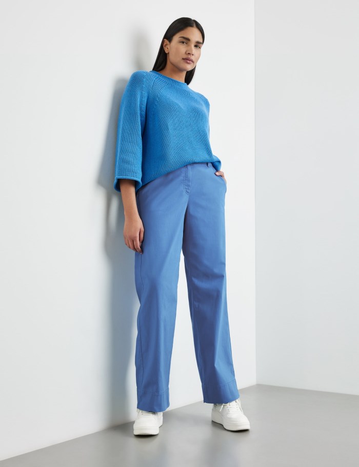 SAMOON Stretch cotton trousers with a wide leg, Carlotta Bukser Blå | CZGA3341