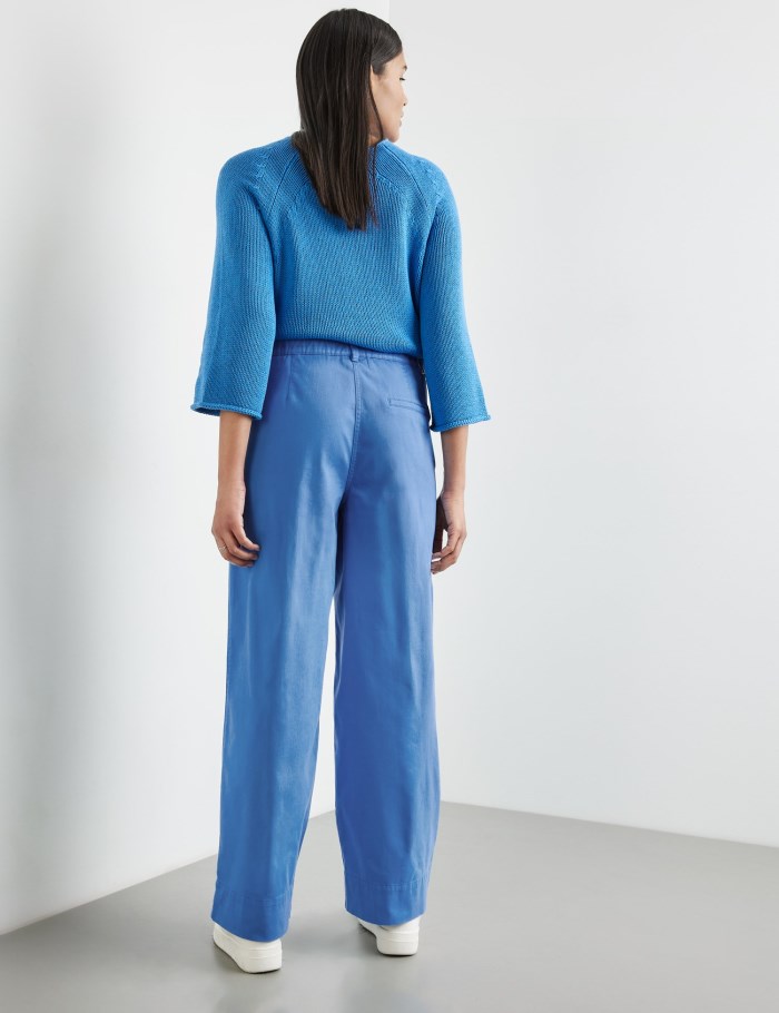 SAMOON Stretch cotton trousers with a wide leg, Carlotta Bukser Blå | CZGA3341