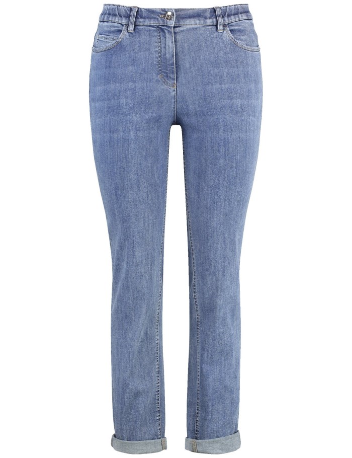 SAMOON Stretchy five-pocket jeans with turn-ups, Betty Bukser Blå | OUFT6808