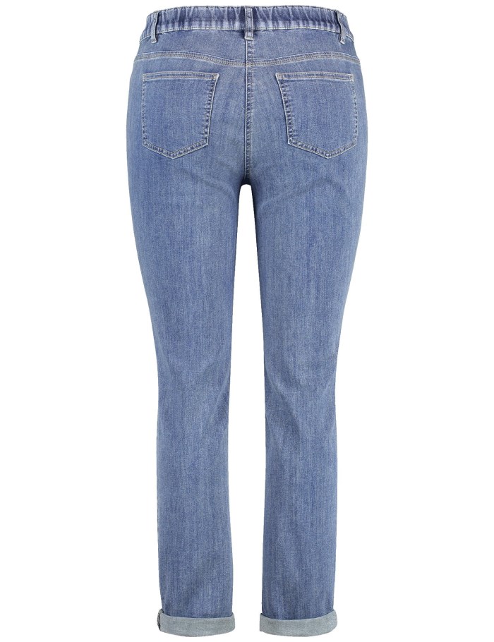 SAMOON Stretchy five-pocket jeans with turn-ups, Betty Bukser Blå | OUFT6808