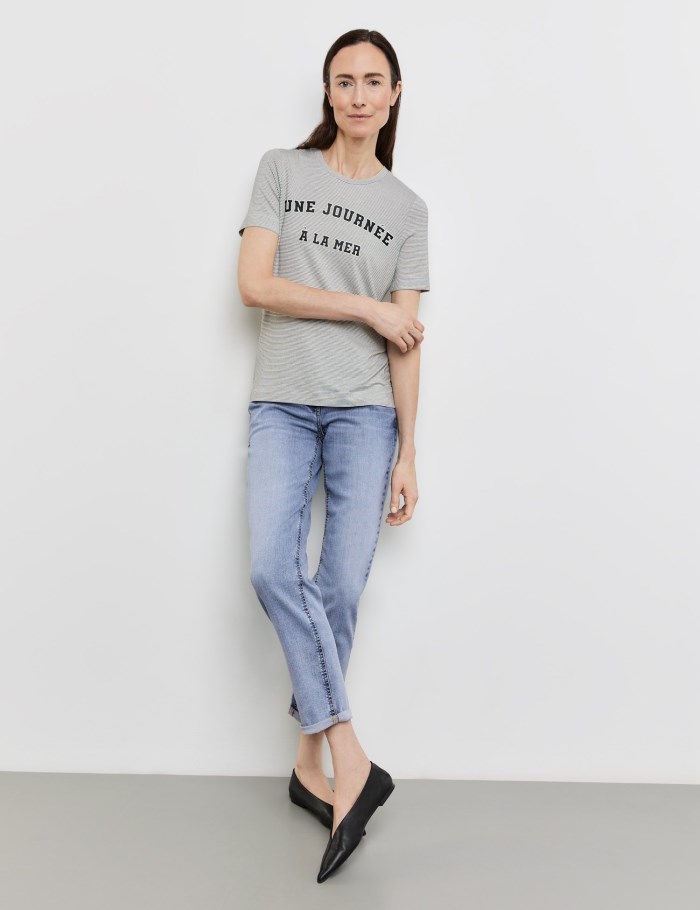 Gerry Weber Striped T-shirt with printed lettering T-skjorte Blå | TJBY0378