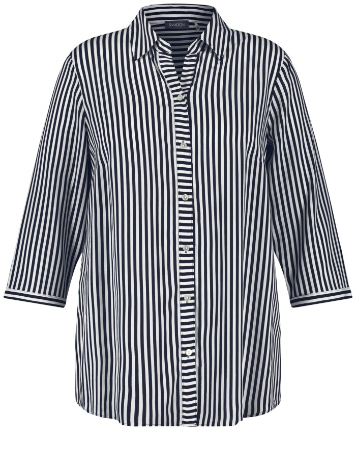 SAMOON Striped blouse with 3/4-length sleeves Bluse Blå | FCIW9925